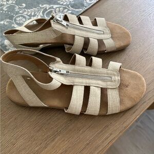 Tan Strappy Sandals with Zipper size 8